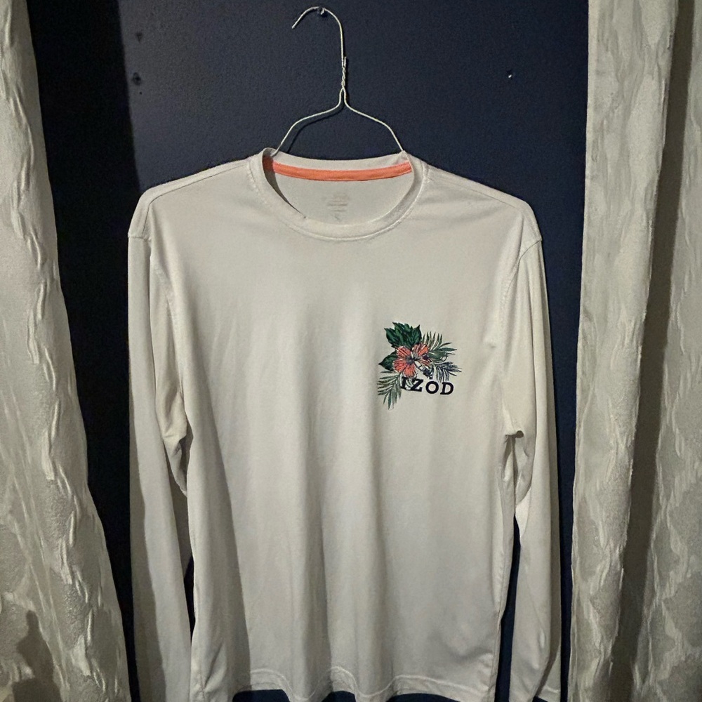 IZOD White Long Sleeve Shirt with Floral Accent